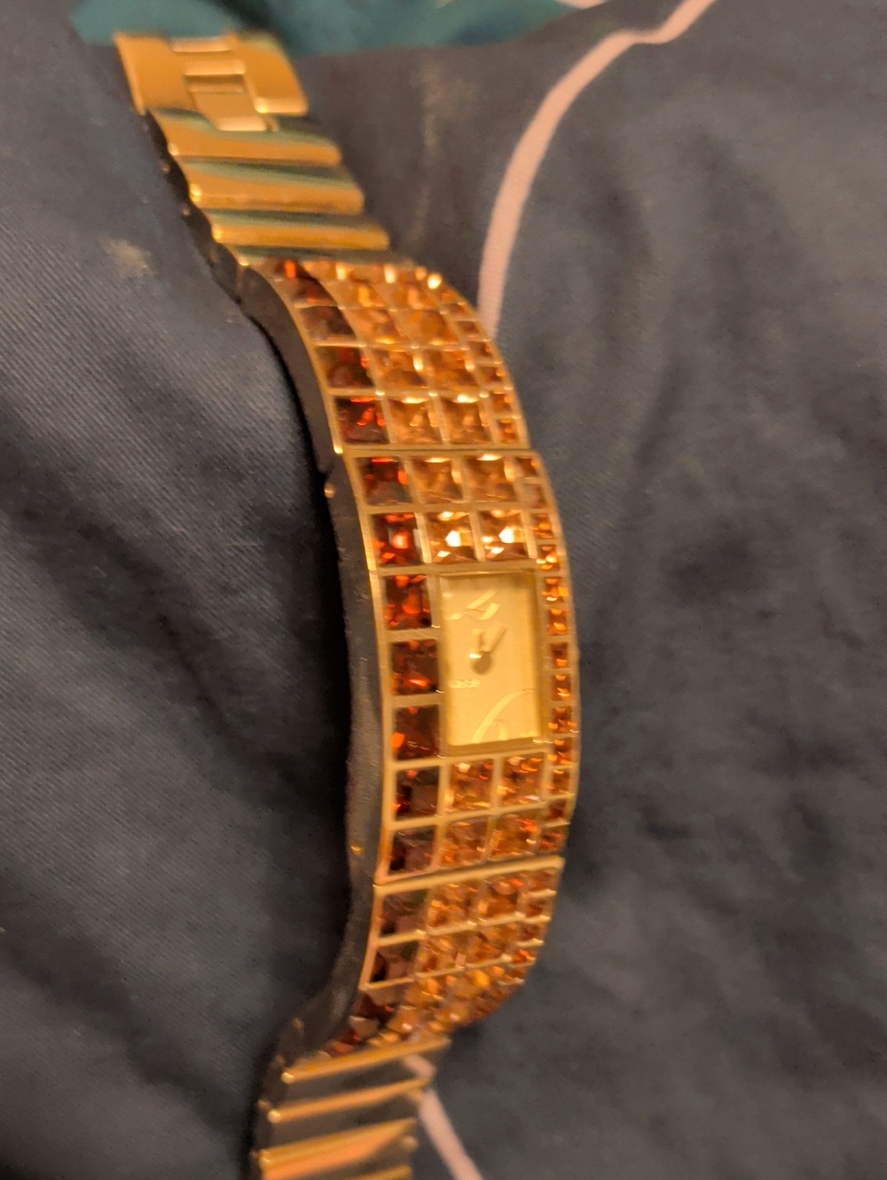 DKNY Gold-Tone Bracelet Watch with Amber Crystals